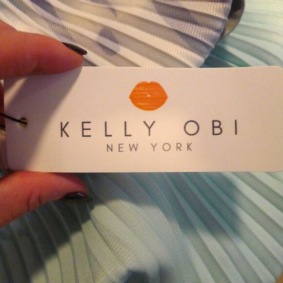 KELLY OBI New York Turquise Bloom Pleated Midi Skirt - Blue/Tan/Black O/S - Picture 5 of 6